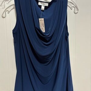 dressbarn Navy Draped Sleeveless Blouse